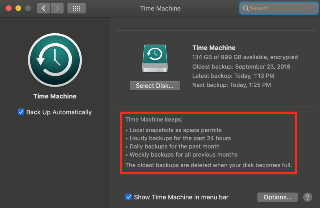 MacOS Time Mahine Screenshot