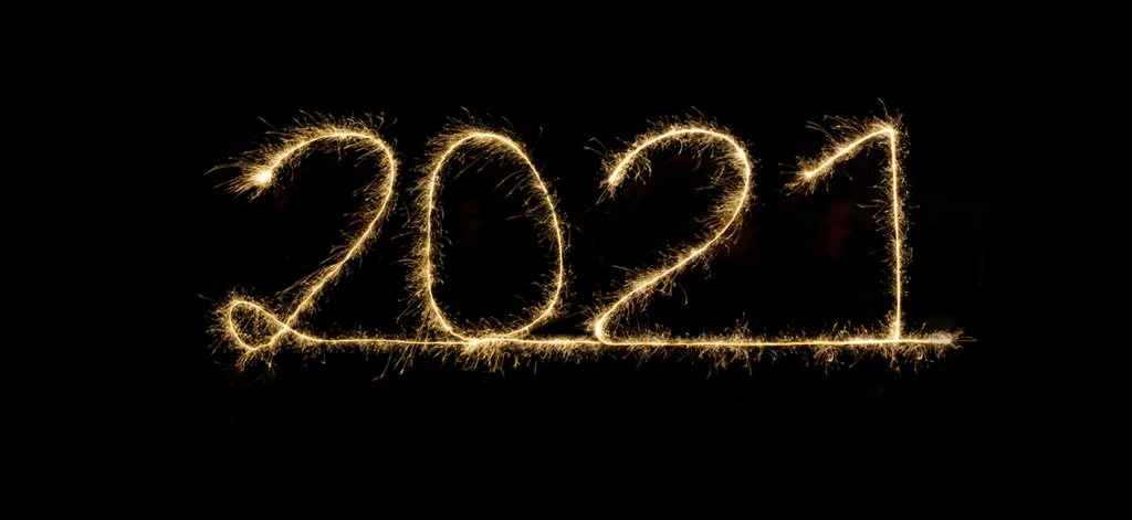 The numbers "2021" written out in sparklers